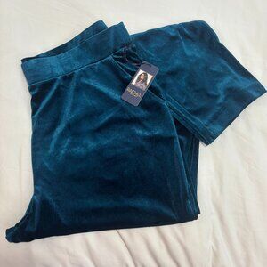 NWT Rachel Roy Women's Teal Blue Velvet Pockets High Rise Pull On Pants, Size XL
